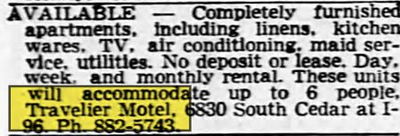 Travelier Motel - Nov 1972 Ad (newer photo)